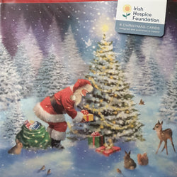 Charity Christmas Card (In Irish & English) - Pack of 8 Large Size / Irish Hospice Foundation - Santa placing the Presents