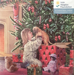 Charity Christmas Card (In Irish & English) - Pack of 8 Large Size / Irish Hospice Foundation - Child getting a Dog