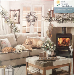 Charity Christmas Card (In Irish & English) - Pack of 8 Large Size / Irish Hospice Foundation - Dogs and Cats laying on the Sofa