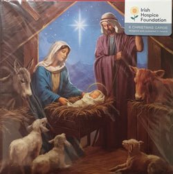 Charity Christmas Card (In Irish & English) - Pack of 8 Large Size / Irish Hospice Foundation - Baby Jesus in a Barn