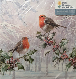 Charity Christmas Card (In Irish & English) - Pack of 8 Large Size / Irish Hospice Foundation - two Birds on a Branch