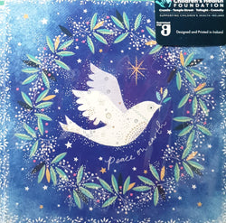 Charity Christmas Card (In Irish & English) - Pack of 8 Small Size / Children's Health Foundation - Dove in Sparkly Wreath