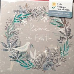 Charity Christmas Card (In Irish & English) - Pack of 8 Small Size / Irish Hospice Foundation - Peace fir wreath