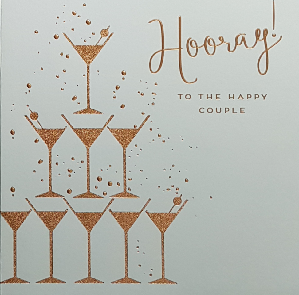 Wedding Card - A Pyramid Of Gold Champagne Glasses