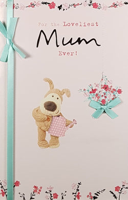 Mum Mothers Day Card - Cute Dog Teddy With Pink Watering Can