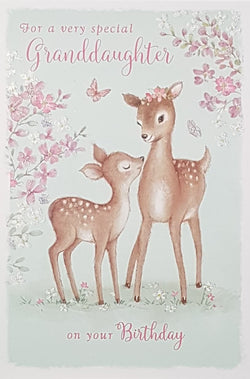 Birthday Card - Granddaughter / Two Lovely Deer & Floral Branches