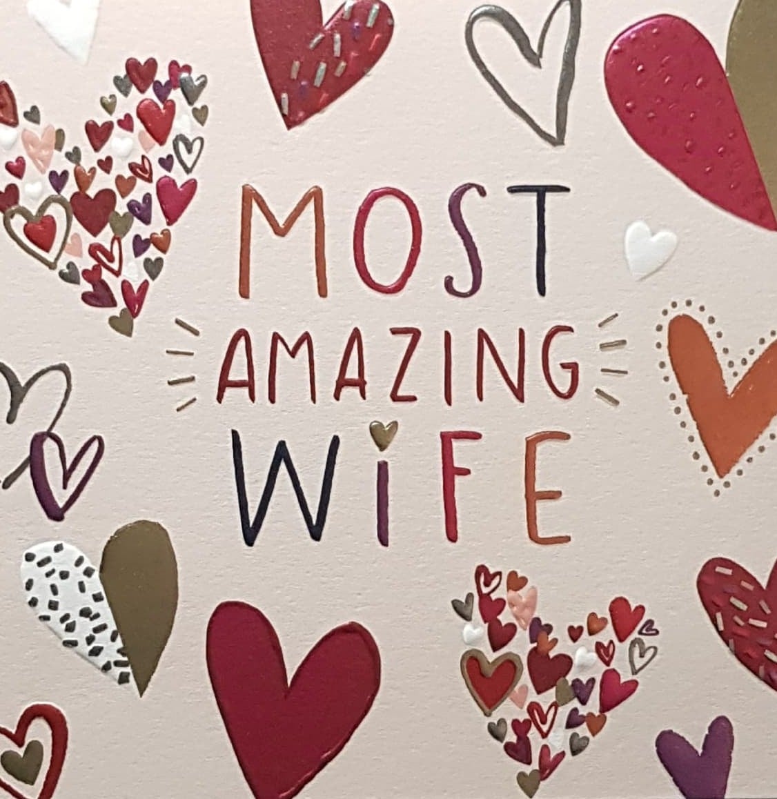 Birthday Card - Wife / Most Amazing Wife & Red Hearts