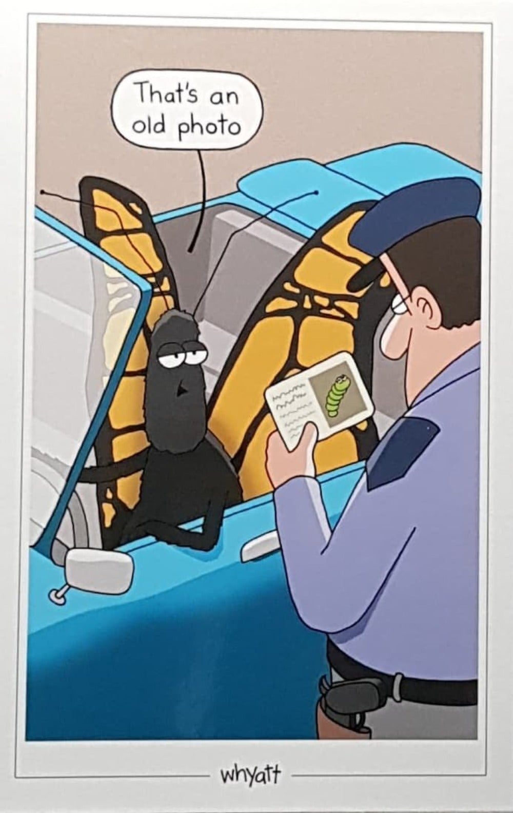 Birthday Card - Humour / A Butterfly In A Blue Car