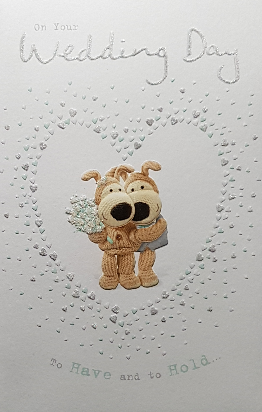 Wedding Card - Cute Dog Teddies Surrounded by Little White Hearts