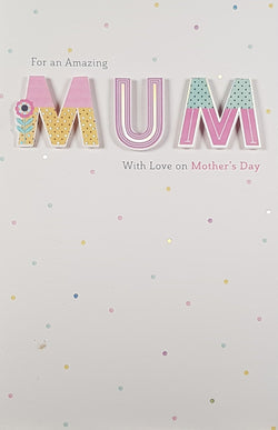 Mum Mothers Day Card - Pink Font with Patterns