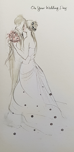 Wedding Card - Groom & Bride Holding Bouquet