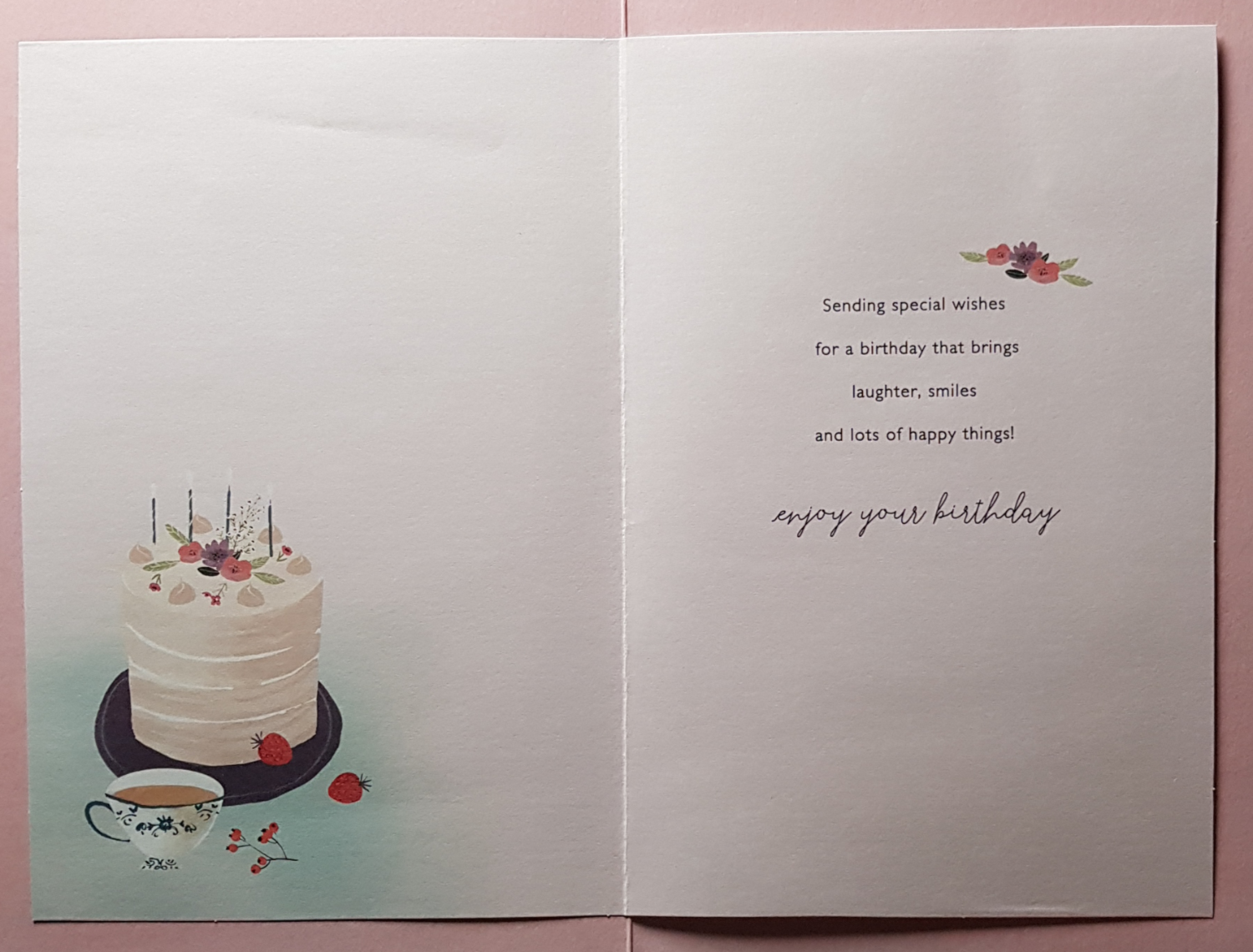 Birthday Card - General Female / A Beautiful Cake With Flowers And Four Candles