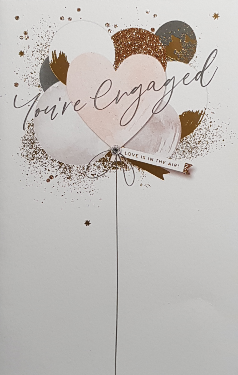 Engagement Card - Love Is In The Air & Glitter Balloons Tied To A String