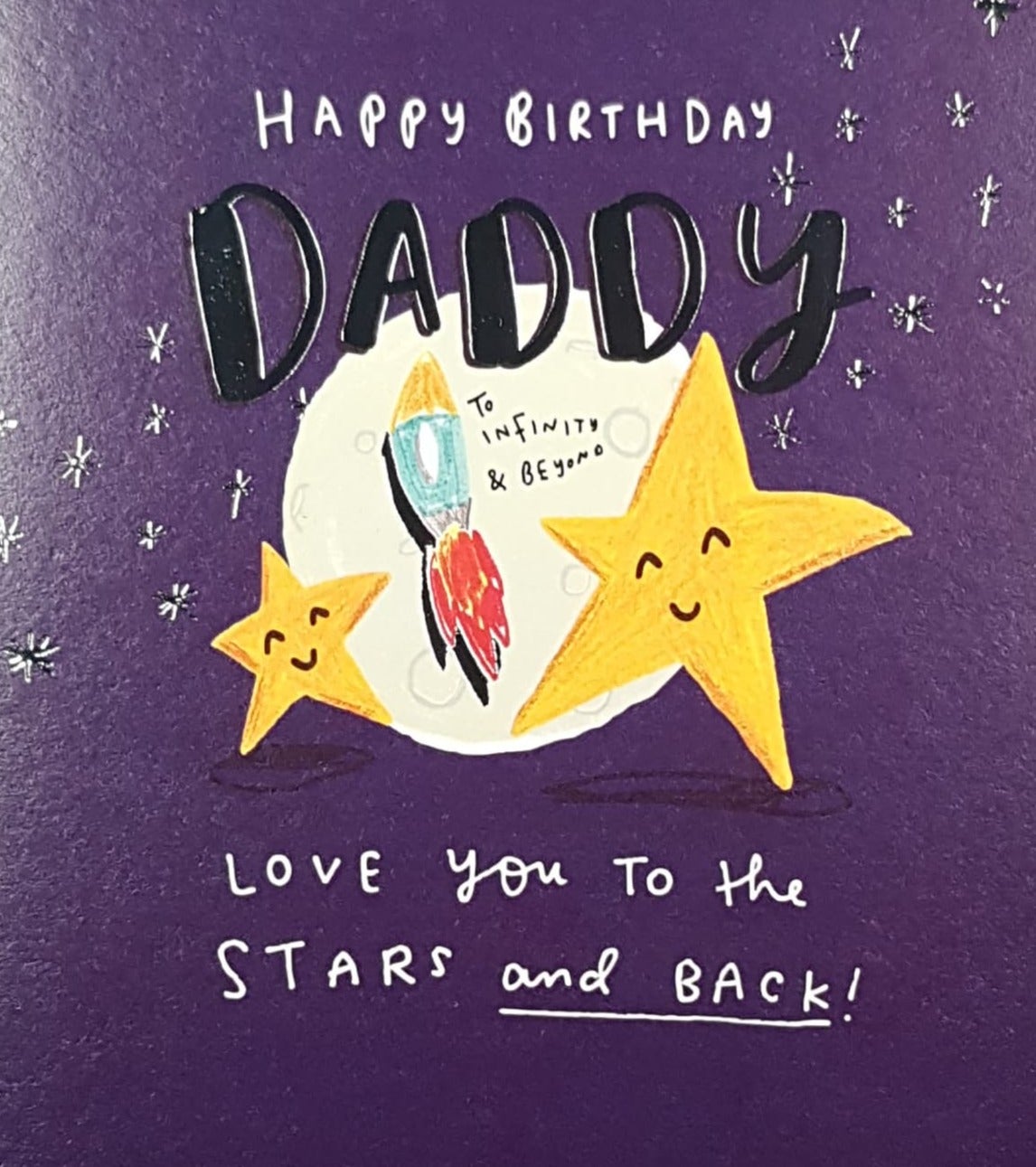 Birthday Card - Daddy / Drawing Of Rocket & Stars In Space