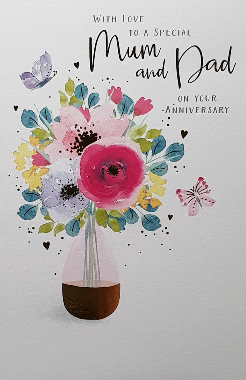 Anniversary Card - Mum & Dad / A Vase Of Flowers & Two Butterflies