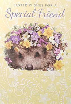 Easter Card - Special Friend / A Floral Hedhehog On A Yellow Front