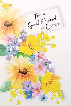 Easter Card - Good Friend / A Bunch Of Yellow & Purple Flowers On A White Background