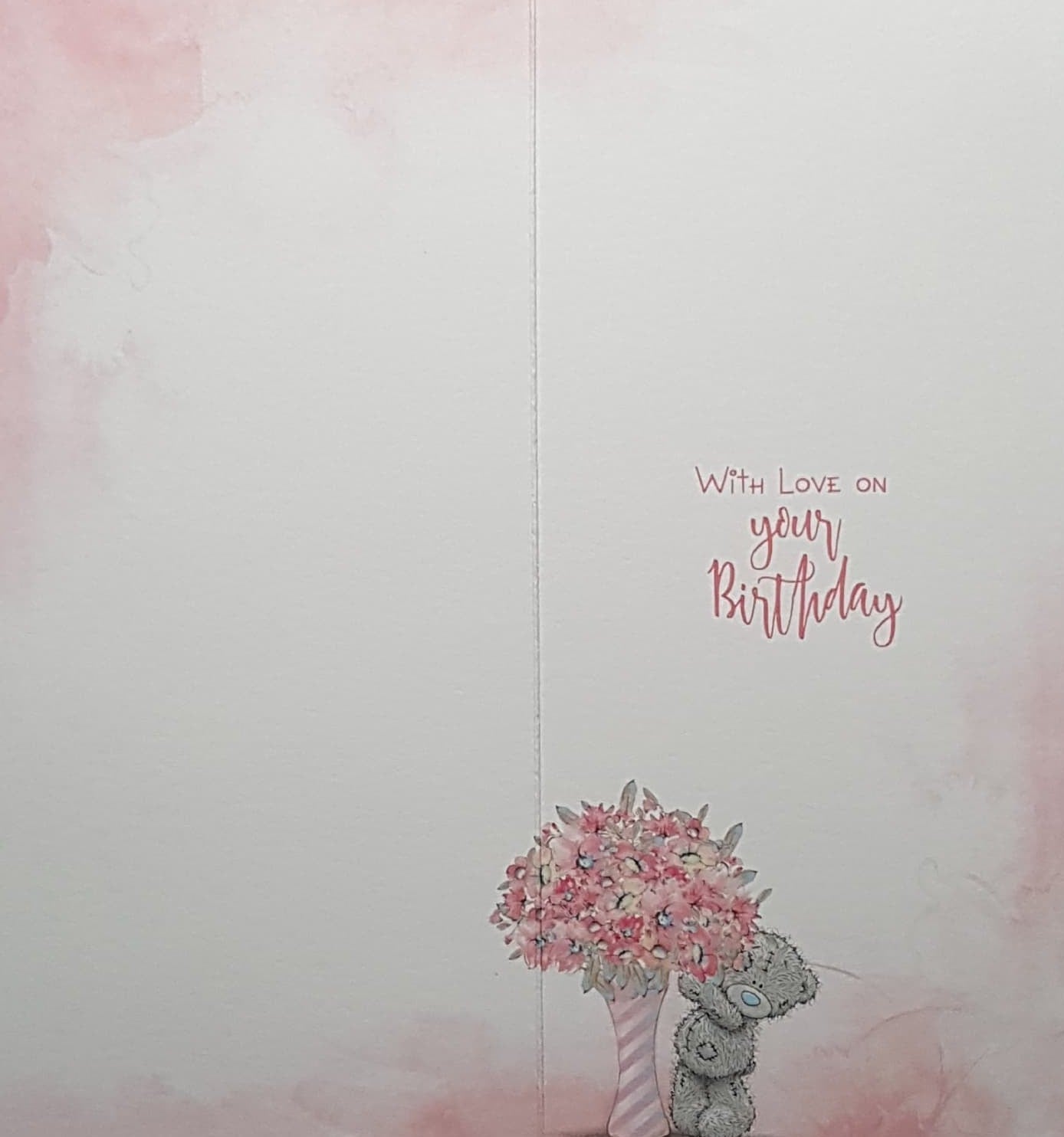 Birthday Card - Grandma / Teddy Bear Holding A Giant Pink Bouquet