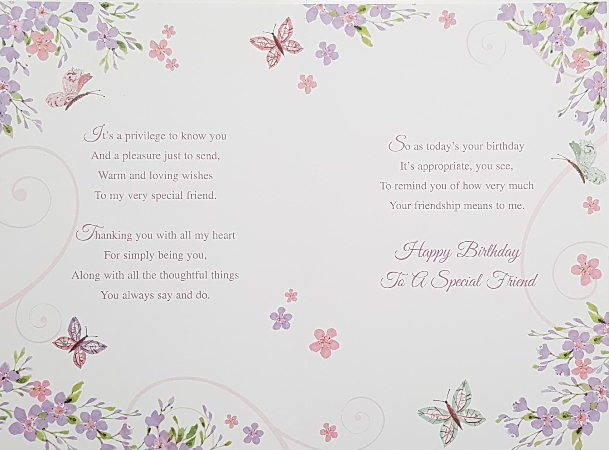 Birthday Card - Special Friend / A  Pink Floral Font & Butterflies