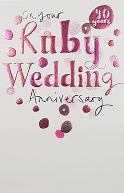 Anniversary Card - 40th Anniversary / Pink & Red Artistic Blobs