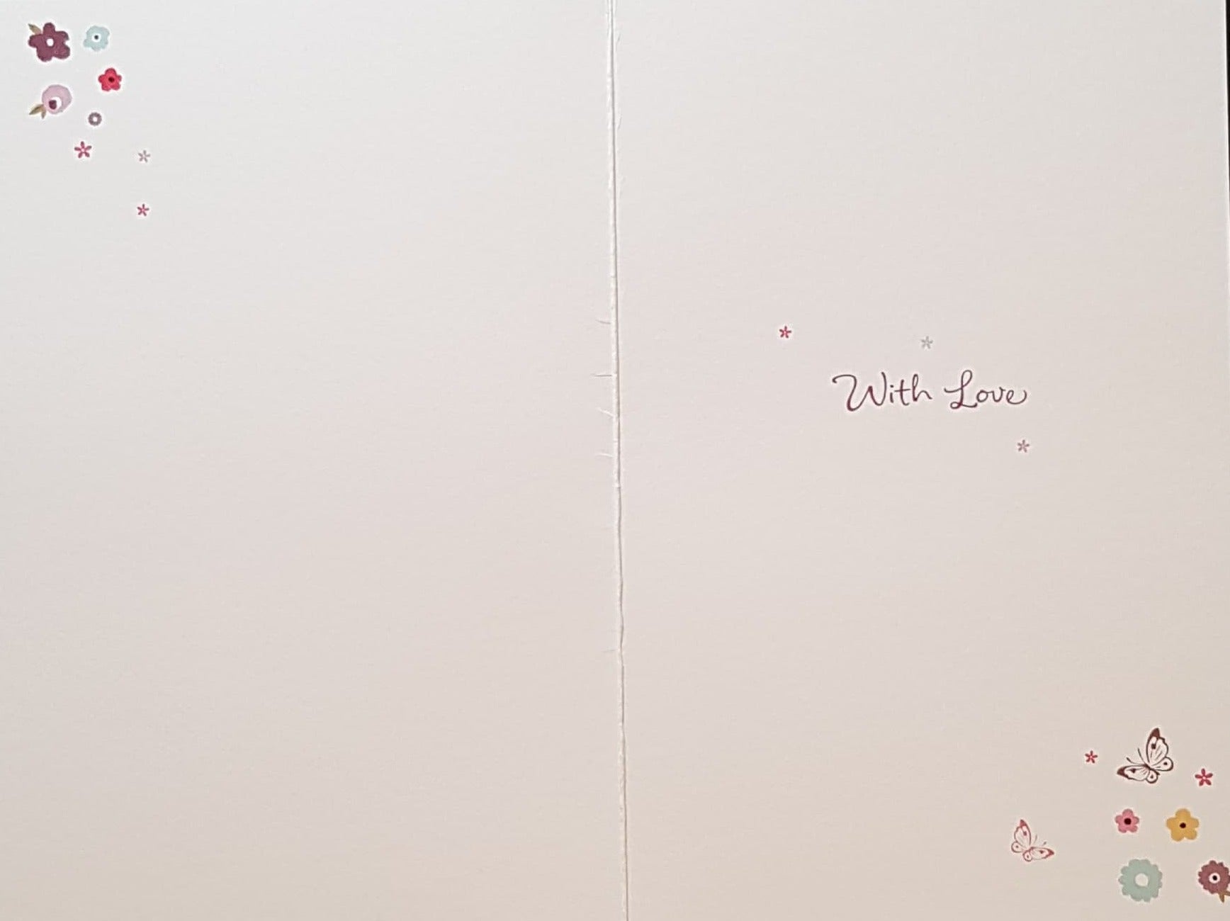 Thinking Of You Card - A Wreath Of Pink Flowers & A White Butterfly