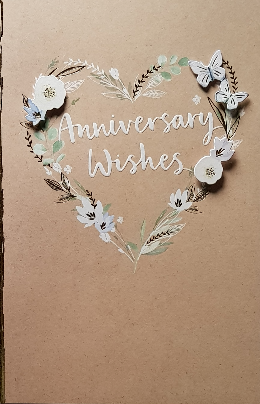 Anniversary Card - A White Floral Heart On A Gold Background