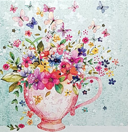 Blank Card - A Bunch Of Flowers In A Pink Tea Cup