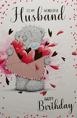 Birthday Card - Husband / An Envelope Full Of Red And Golden Hearts