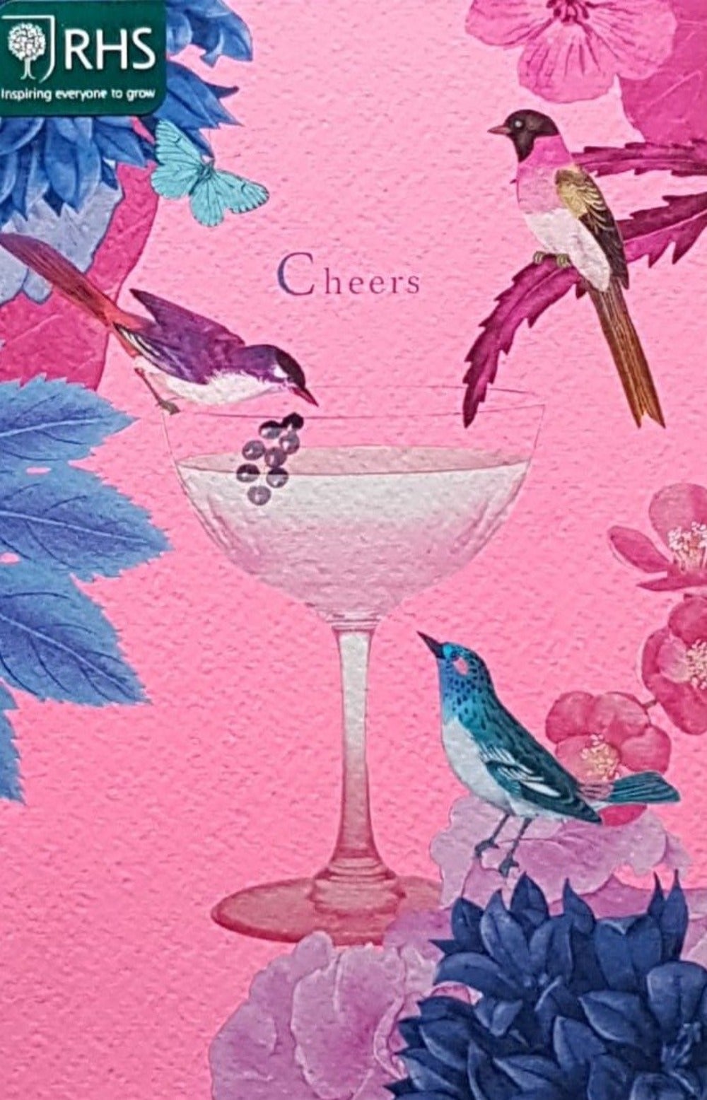 Blank Card - Two Pink Birds & Pink Glass & Berries