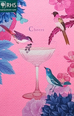 Blank Card - Two Pink Birds & Pink Glass & Berries