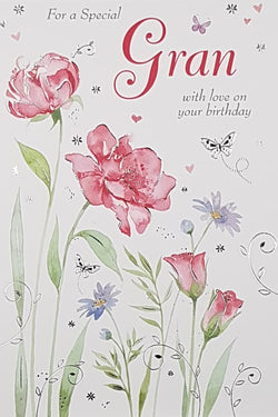 Birthday Card - Gran / 'With Love On Your Birthday' & White Butterflies
