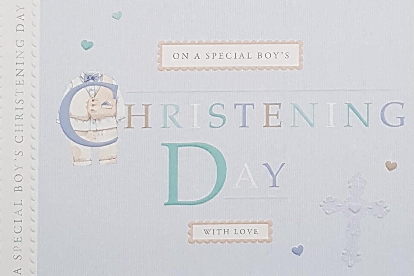 Christening Card - Special Boy / A Cute Little Suit Behind 'Christening'