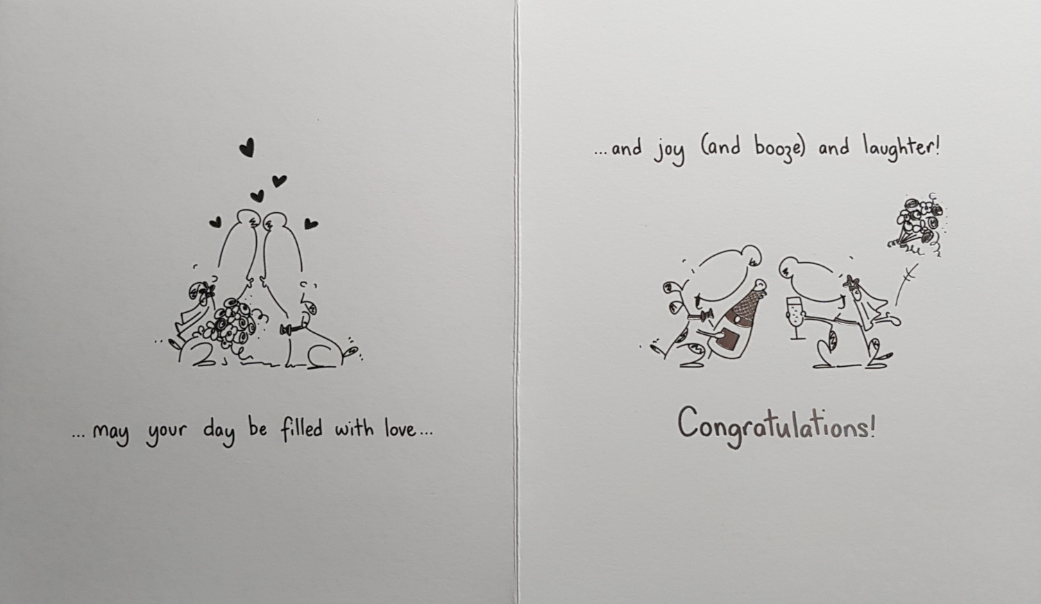 Wedding Card - Two Of You & Dog Couple Sitting With Flowers In Hand