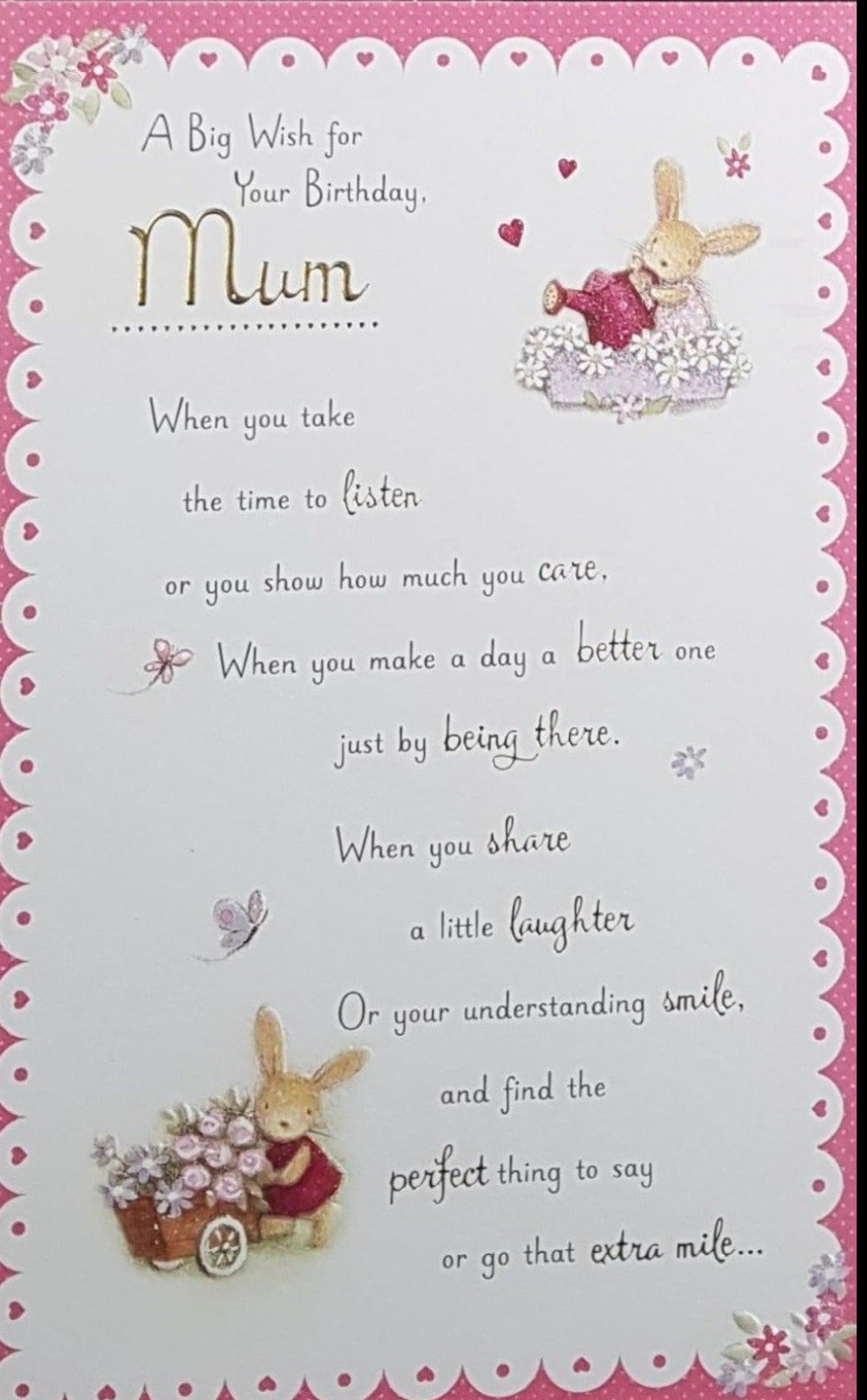 Birthday Card - Mum / A Big Wish For Your Birthday & A Pink Frame