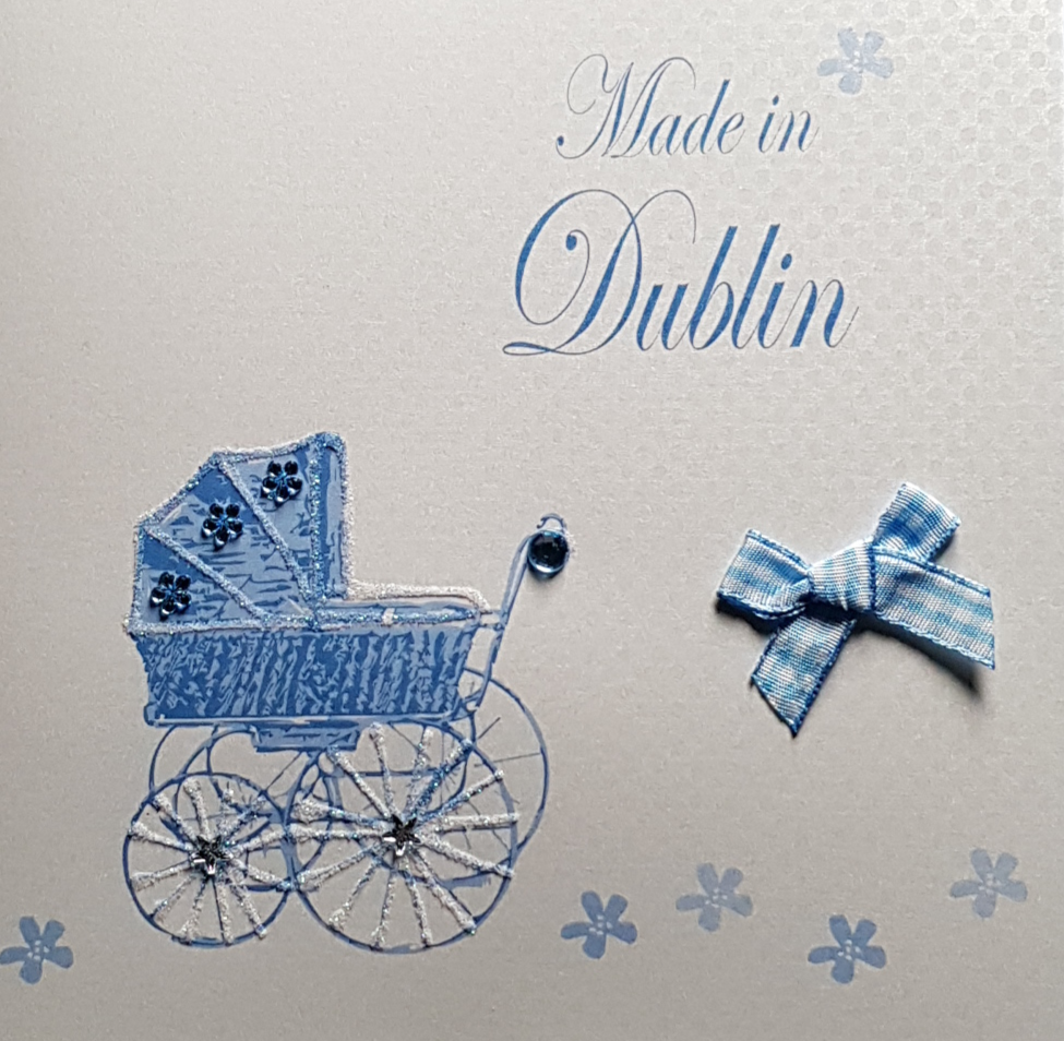 New Baby Card - Blue Bow & Buggy