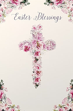 Easter Card - Easter Blessings / A Pink Floral Cross On A White Front