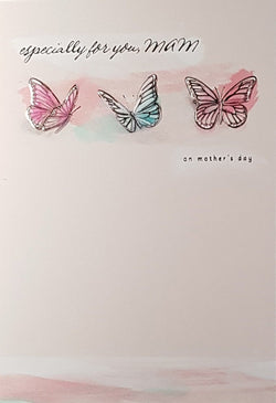 Mam Mothers Day Card - Three Elegant Butterflies On Pink Background