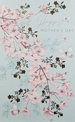 General Mothers Day Card - A Pink Floral Branch & Lovely Butterflies