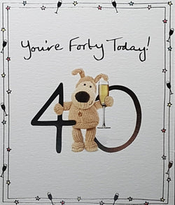 Age 40 Birthday Card - Cute Dog Teddy Holding A Glass Of Champagne