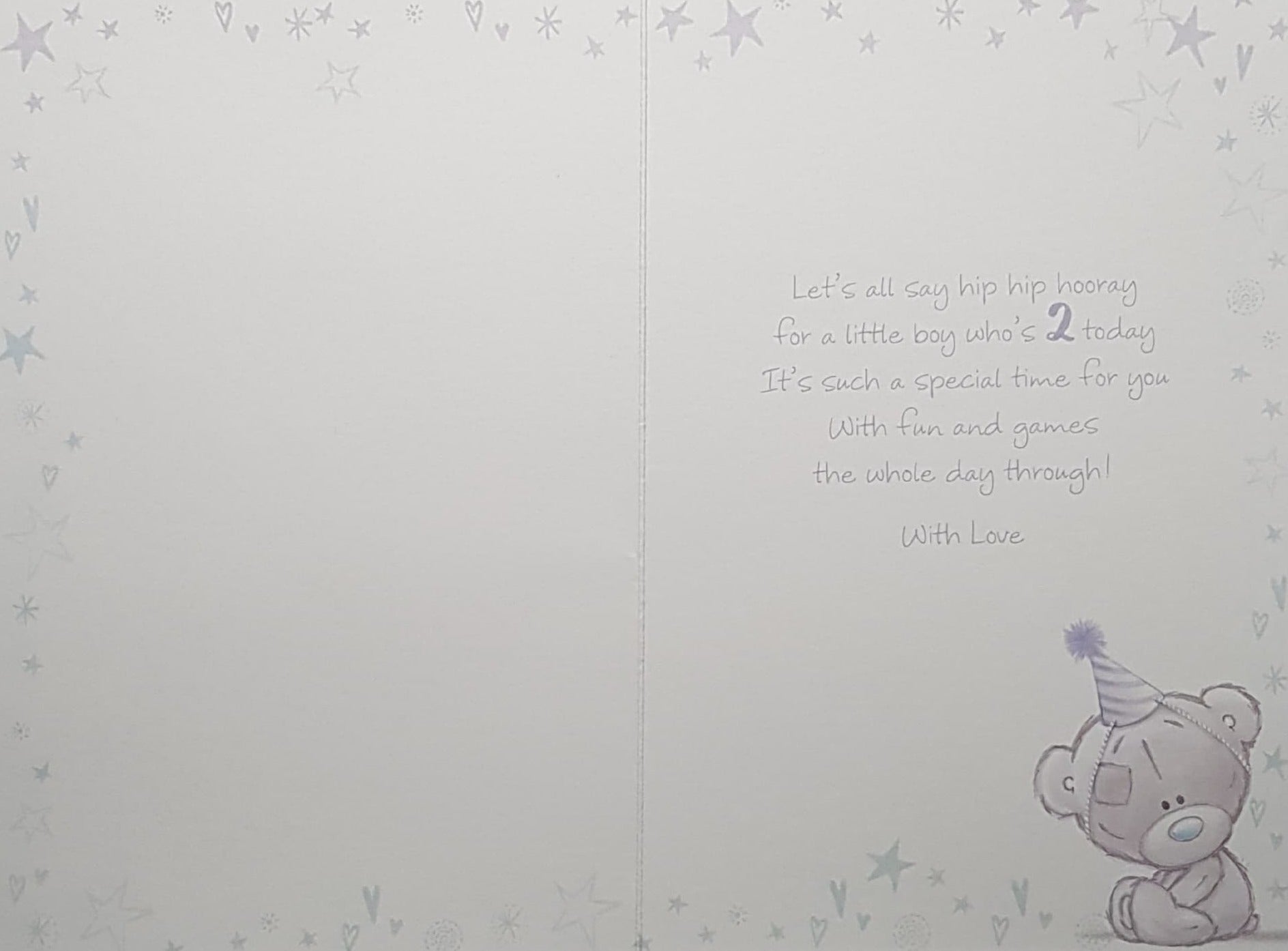 Age 2 Birthday Card - Little Teddy Bear Hiding Behind Blue No. 2