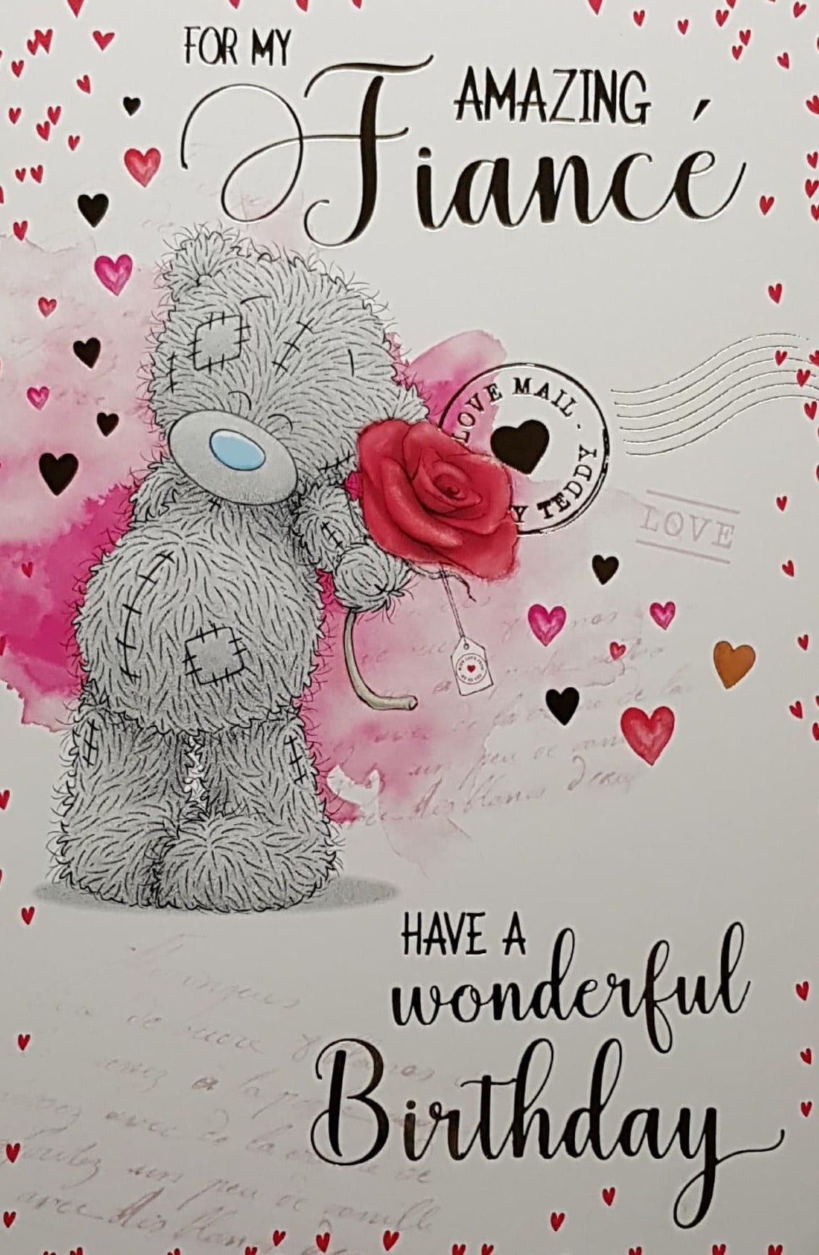 Birthday Card - Fiance / A Red Rose & A 'Love Mail' Stamp