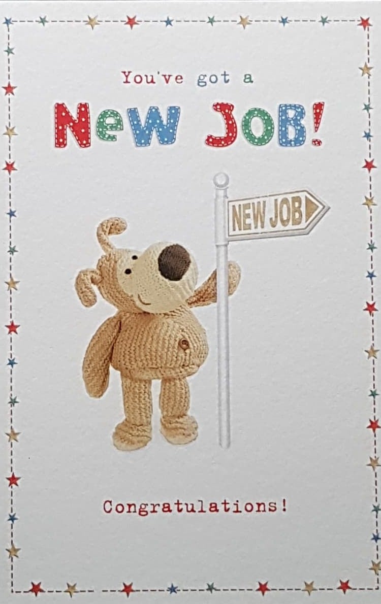 Congratulations - New Job / A Lovely Dog Holding A Sign & Stars