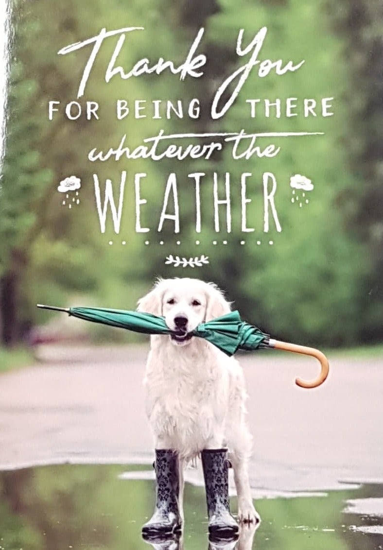 Thank You Card - Whatever The Weather / Golden Retriever Holding Umbrella