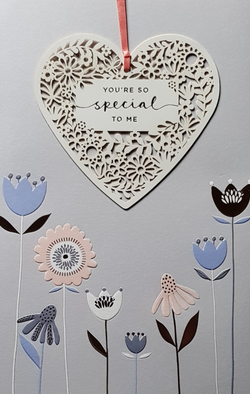 Birthday Card - So Special / An Elegant White Heart & Flowers