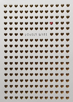 Anniversary Card - Wife / A Gold Heart Pattern