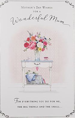 Mum Mothers Day Card - Bouquet on White Table