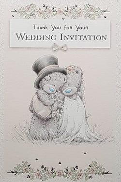 Wedding Card - Invitation Response / A Loving Teddy Couple (Acceptance)