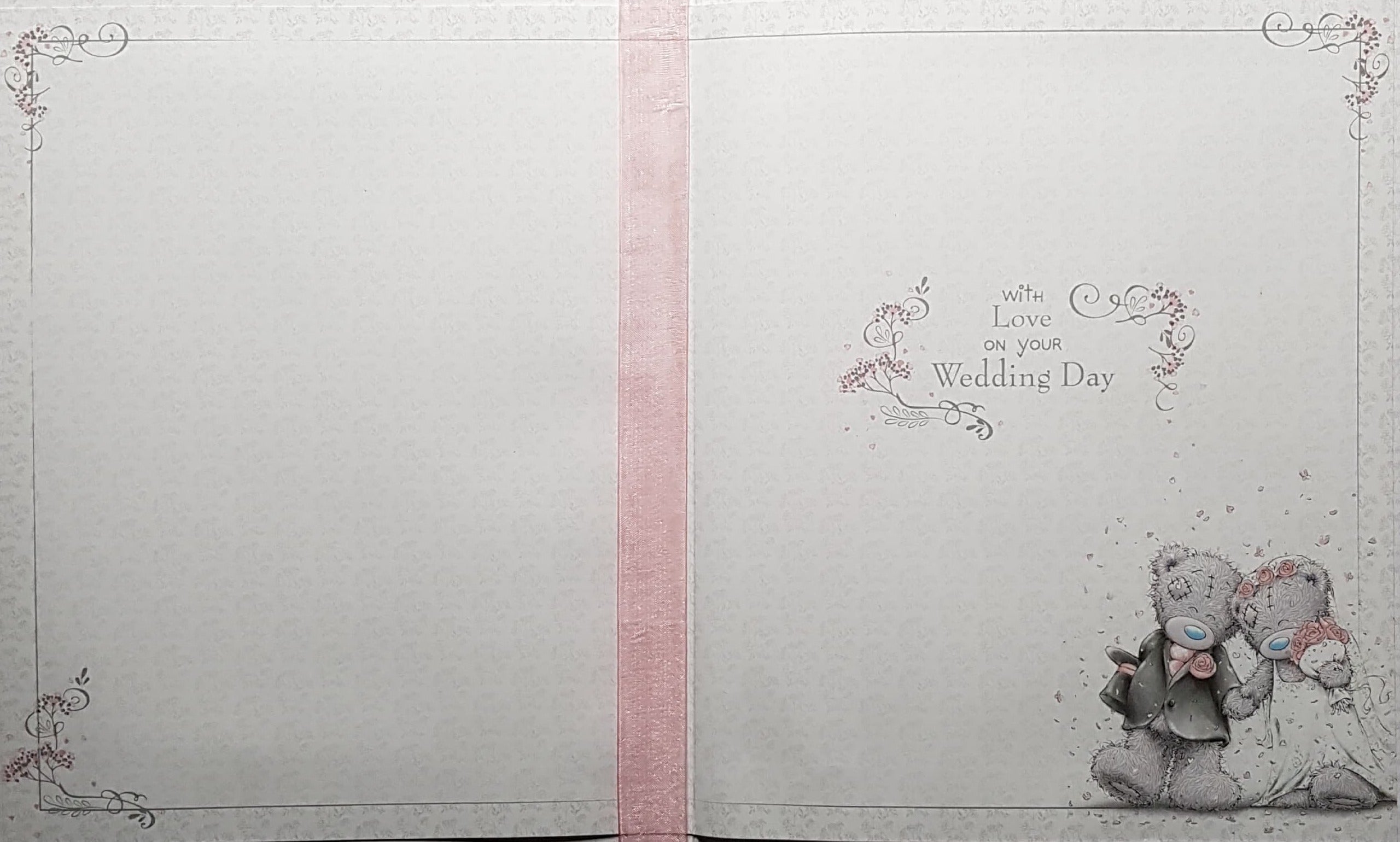 Wedding Card - Happily Ever After / Happy Teddies Holding Roses At A Tree Trunk