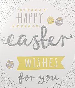 Easter Card - A Sparkly Silver Font & Eggs With Patterns