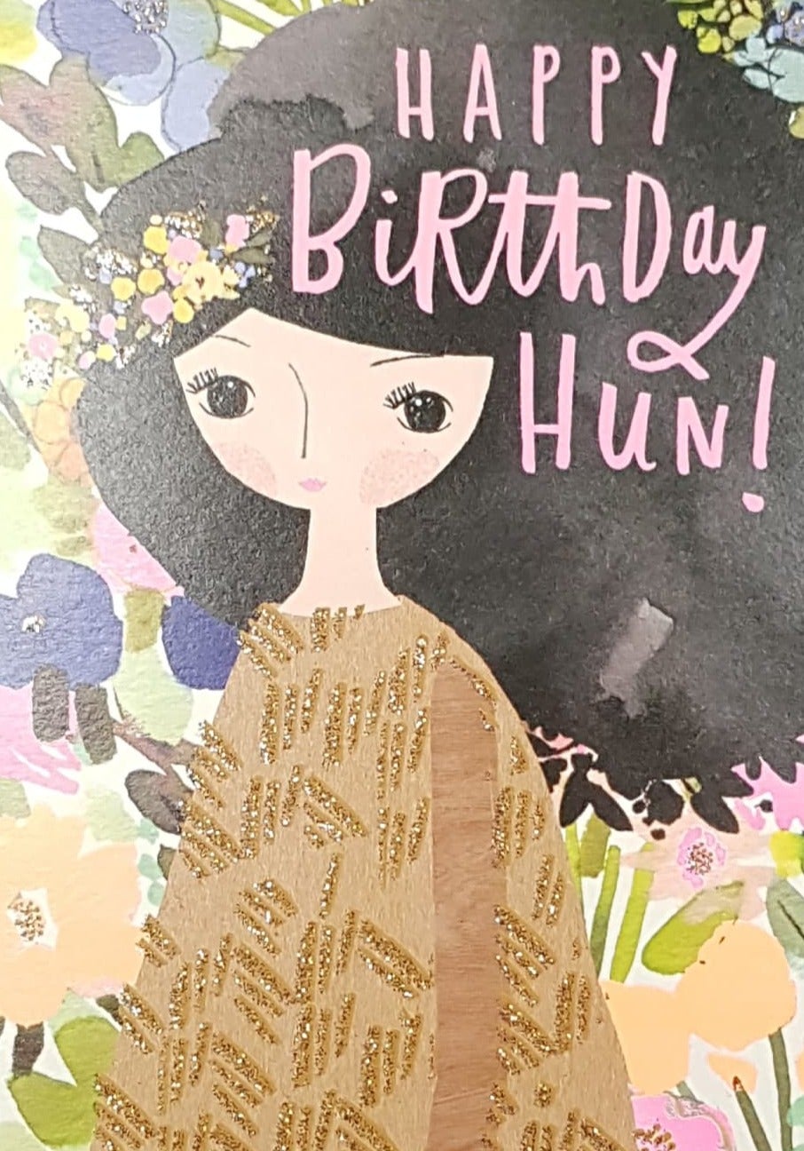 Birthday Card - Female / A Woman With Black Hair & A Gold Dress